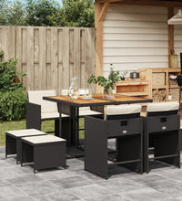 9-tlg. Garten-Essgruppe mit Kissen Schwarz Poly Rattan