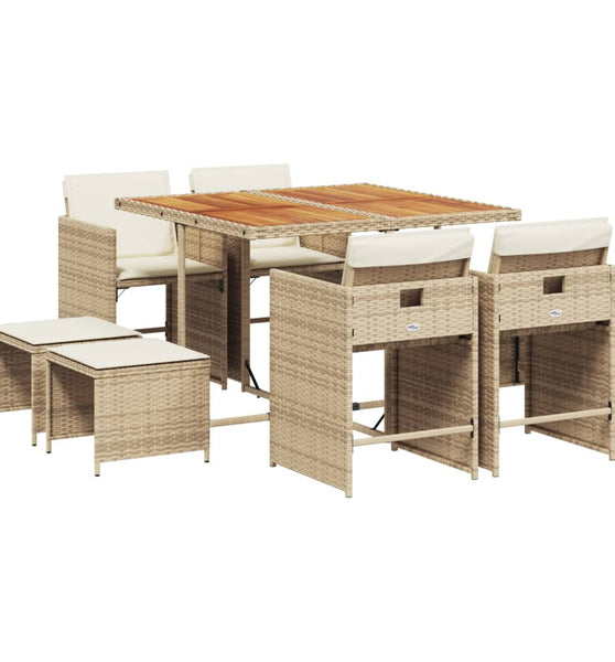 9-tlg. Garten-Essgruppe mit Kissen Beige Poly Rattan
