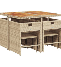 9-tlg. Garten-Essgruppe mit Kissen Beige Poly Rattan