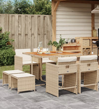 9-tlg. Garten-Essgruppe mit Kissen Beige Poly Rattan