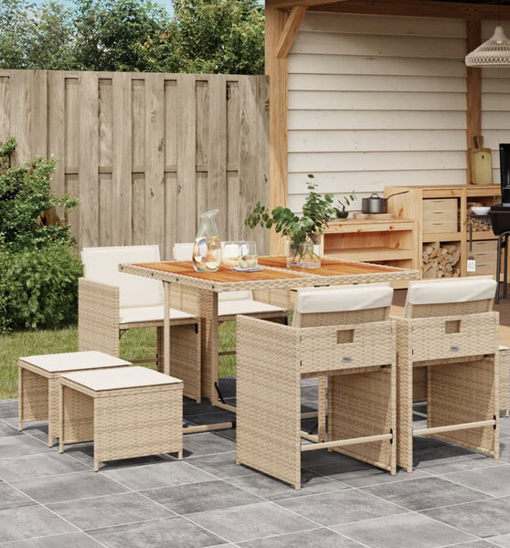 9-tlg. Garten-Essgruppe mit Kissen Beige Poly Rattan