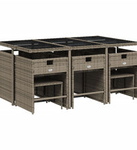 11-tlg. Garten-Essgruppe mit Kissen Grau Poly Rattan