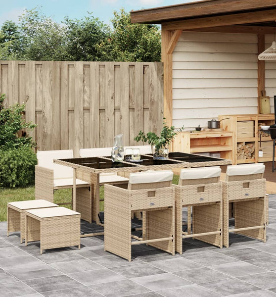11-tlg. Garten-Essgruppe mit Kissen Beige Poly Rattan
