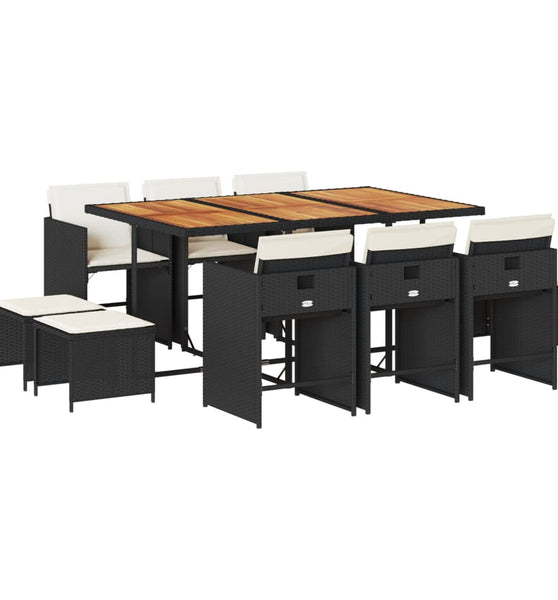 11-tlg. Garten-Essgruppe mit Kissen Schwarz Poly Rattan