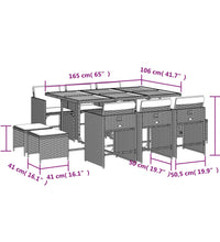 11-tlg. Garten-Essgruppe mit Kissen Schwarz Poly Rattan