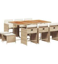 11-tlg. Garten-Essgruppe mit Kissen Beige Poly Rattan