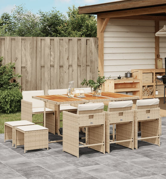 11-tlg. Garten-Essgruppe mit Kissen Beige Poly Rattan