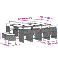 13-tlg. Garten-Essgruppe mit Kissen Schwarz Poly Rattan