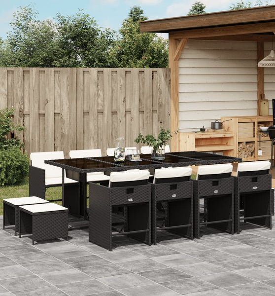 13-tlg. Garten-Essgruppe mit Kissen Schwarz Poly Rattan