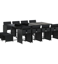 13-tlg. Garten-Essgruppe mit Kissen Schwarz Poly Rattan