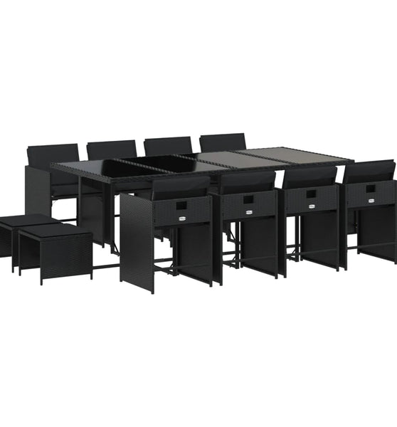 13-tlg. Garten-Essgruppe mit Kissen Schwarz Poly Rattan