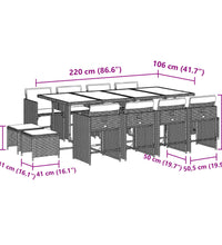 13-tlg. Garten-Essgruppe mit Kissen Grau Poly Rattan