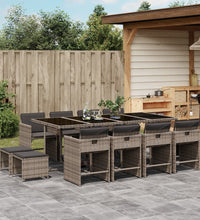 13-tlg. Garten-Essgruppe mit Kissen Grau Poly Rattan