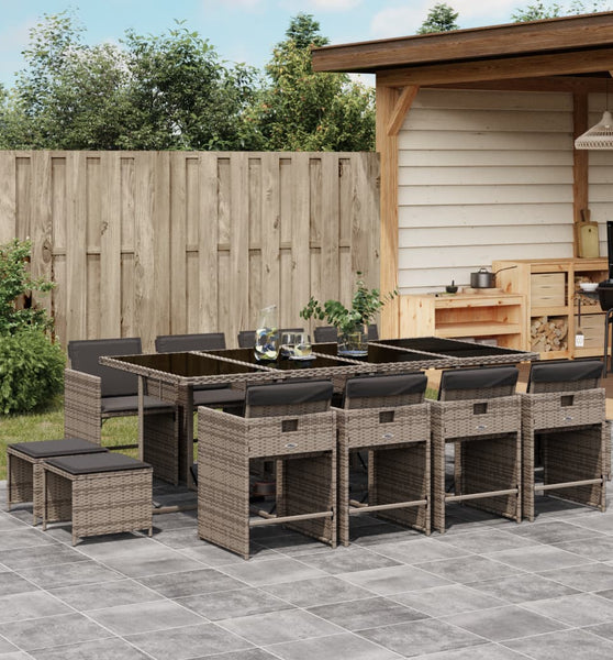 13-tlg. Garten-Essgruppe mit Kissen Grau Poly Rattan