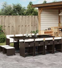 13-tlg. Garten-Essgruppe mit Kissen Braun Poly Rattan