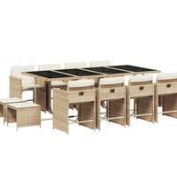 13-tlg. Garten-Essgruppe mit Kissen Beige Poly Rattan