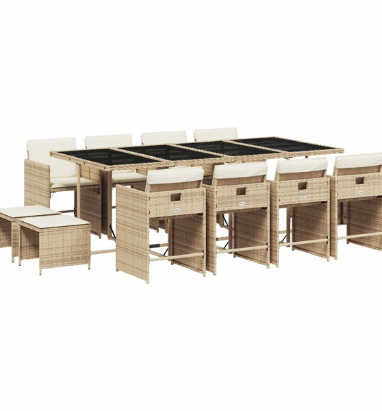 13-tlg. Garten-Essgruppe mit Kissen Beige Poly Rattan