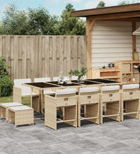 13-tlg. Garten-Essgruppe mit Kissen Beige Poly Rattan