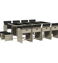 13-tlg. Garten-Essgruppe mit Kissen Hellgrau Poly Rattan