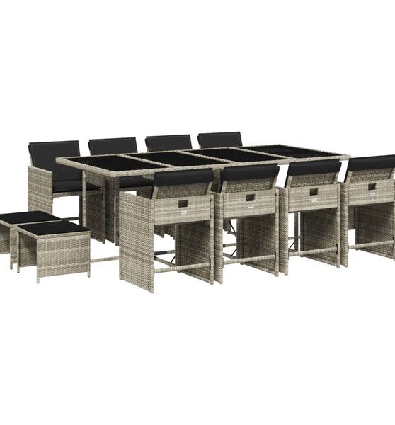 13-tlg. Garten-Essgruppe mit Kissen Hellgrau Poly Rattan