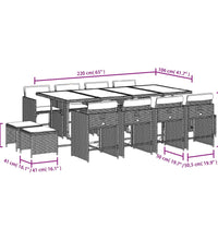 13-tlg. Garten-Essgruppe mit Kissen Hellgrau Poly Rattan