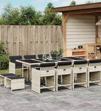 13-tlg. Garten-Essgruppe mit Kissen Hellgrau Poly Rattan