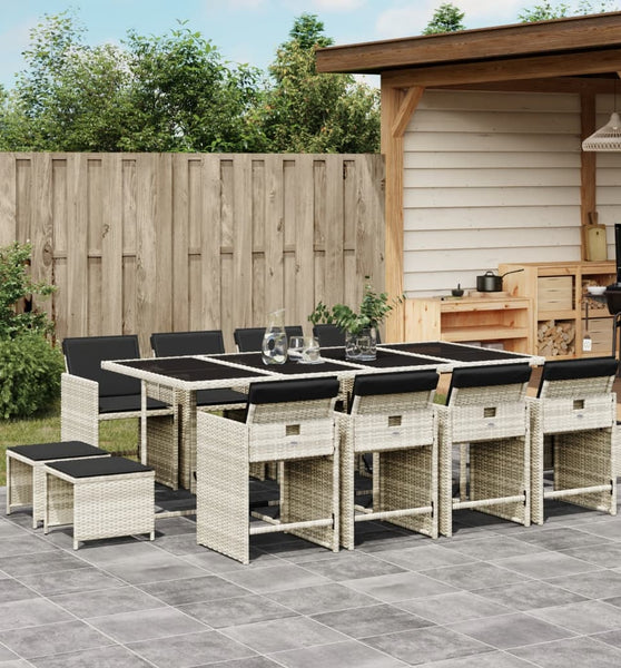 13-tlg. Garten-Essgruppe mit Kissen Hellgrau Poly Rattan