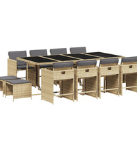 13-tlg. Garten-Essgruppe mit Kissen Beigemischung Poly Rattan