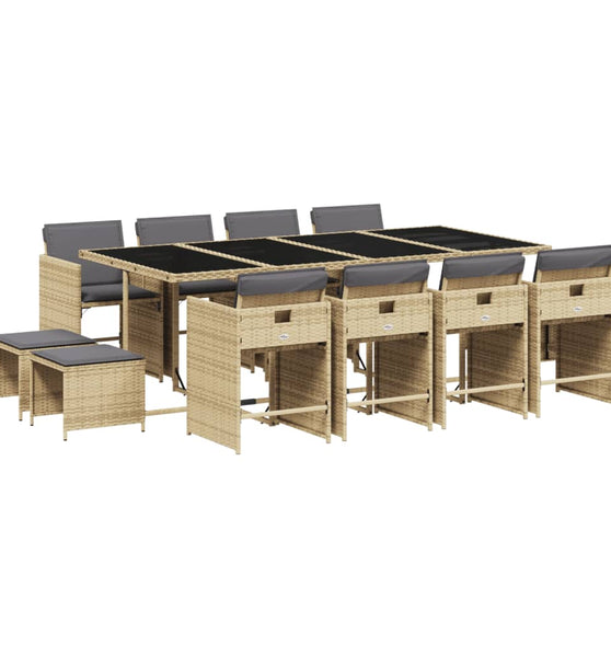 13-tlg. Garten-Essgruppe mit Kissen Beigemischung Poly Rattan
