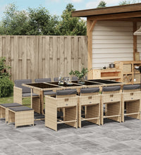 13-tlg. Garten-Essgruppe mit Kissen Beigemischung Poly Rattan