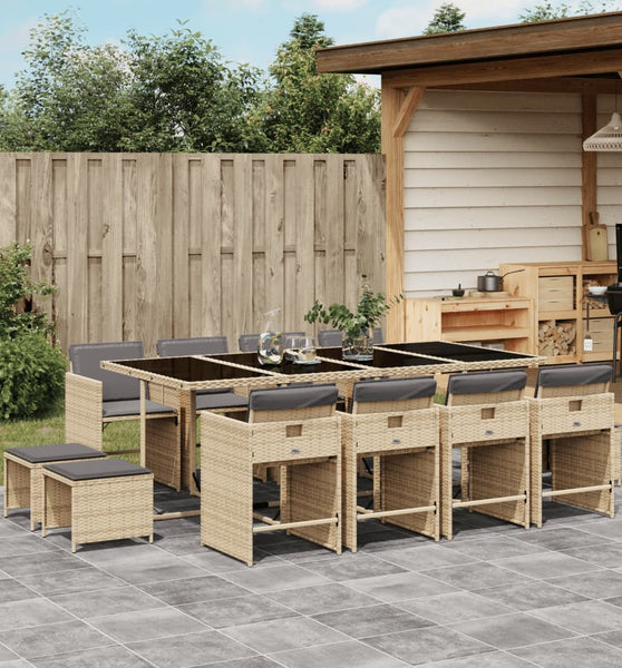 13-tlg. Garten-Essgruppe mit Kissen Beigemischung Poly Rattan