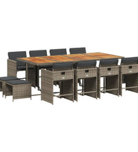 13-tlg. Garten-Essgruppe mit Kissen Grau Poly Rattan