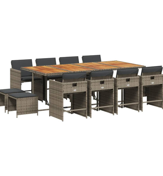 13-tlg. Garten-Essgruppe mit Kissen Grau Poly Rattan