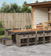 13-tlg. Garten-Essgruppe mit Kissen Grau Poly Rattan