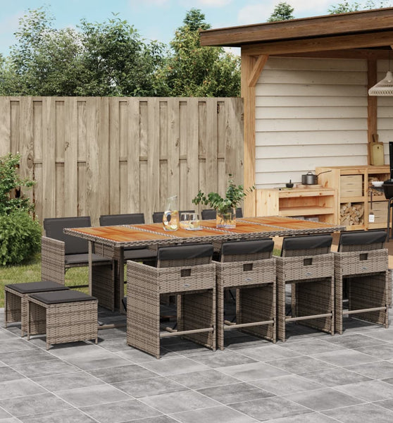 13-tlg. Garten-Essgruppe mit Kissen Grau Poly Rattan