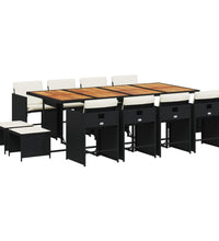 13-tlg. Garten-Essgruppe mit Kissen Schwarz Poly Rattan