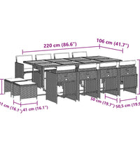 13-tlg. Garten-Essgruppe mit Kissen Schwarz Poly Rattan