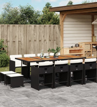 13-tlg. Garten-Essgruppe mit Kissen Schwarz Poly Rattan