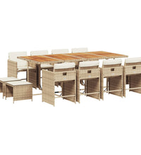 13-tlg. Garten-Essgruppe mit Kissen Beige Poly Rattan