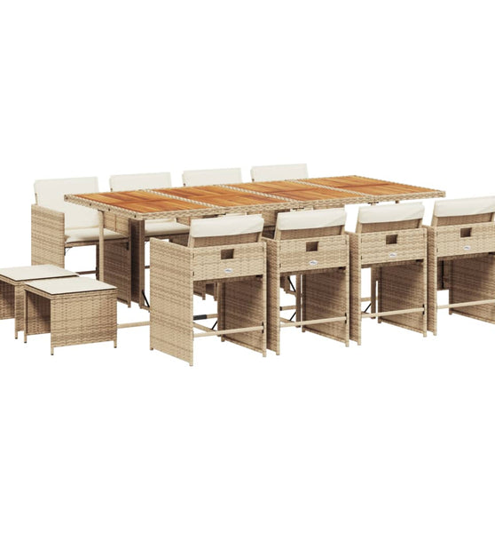 13-tlg. Garten-Essgruppe mit Kissen Beige Poly Rattan