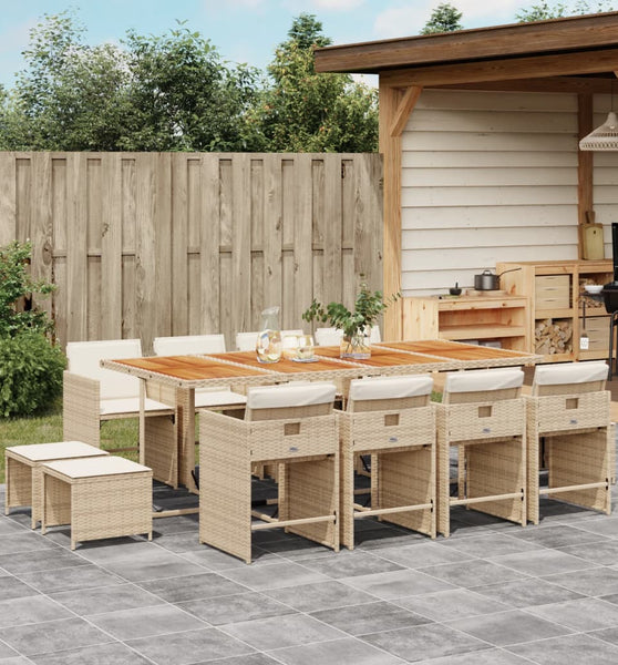13-tlg. Garten-Essgruppe mit Kissen Beige Poly Rattan