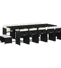 15-tlg. Garten-Essgruppe mit Kissen Schwarz Poly Rattan