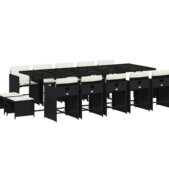 15-tlg. Garten-Essgruppe mit Kissen Schwarz Poly Rattan