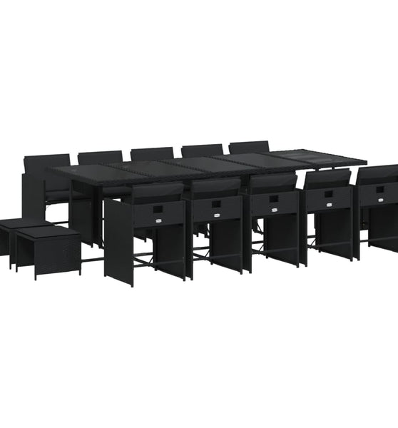 15-tlg. Garten-Essgruppe mit Kissen Schwarz Poly Rattan
