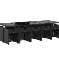15-tlg. Garten-Essgruppe mit Kissen Schwarz Poly Rattan
