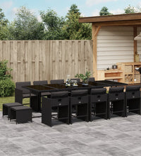 15-tlg. Garten-Essgruppe mit Kissen Schwarz Poly Rattan