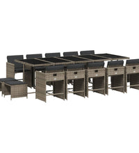 15-tlg. Garten-Essgruppe mit Kissen Grau Poly Rattan