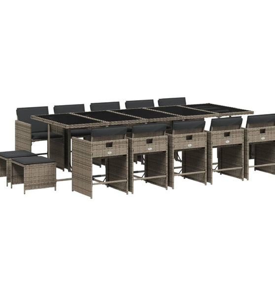 15-tlg. Garten-Essgruppe mit Kissen Grau Poly Rattan