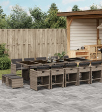 15-tlg. Garten-Essgruppe mit Kissen Grau Poly Rattan