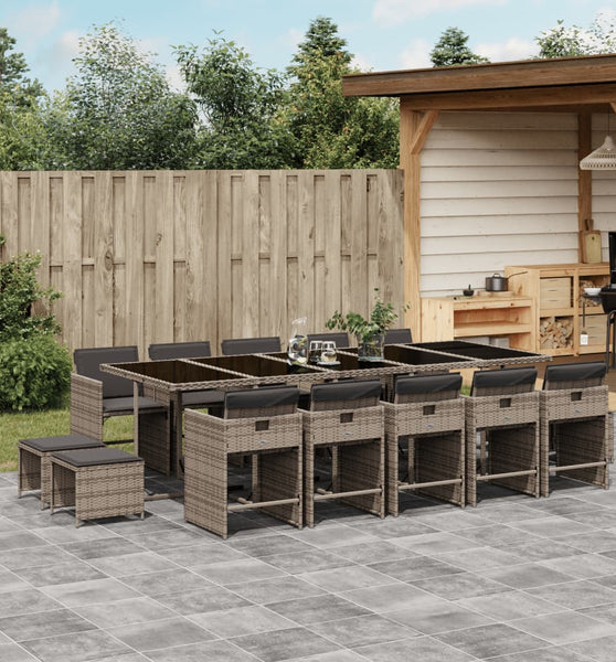 15-tlg. Garten-Essgruppe mit Kissen Grau Poly Rattan